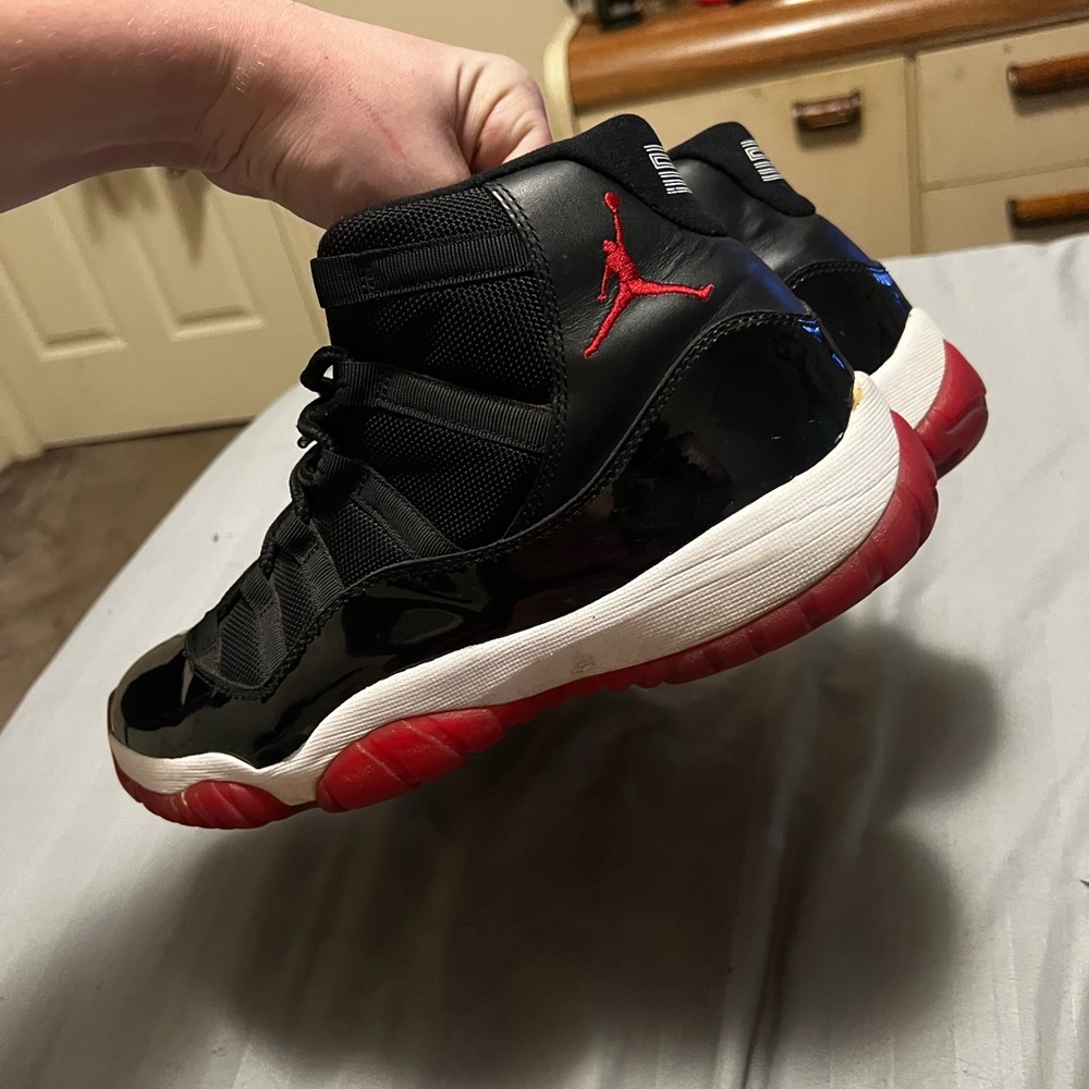 Jordan Black and Red Sneakers with Glossy Patent Leather